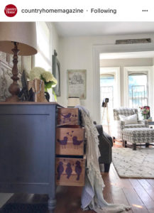 Hand painted birds on sides of drawers for revamped dresser.