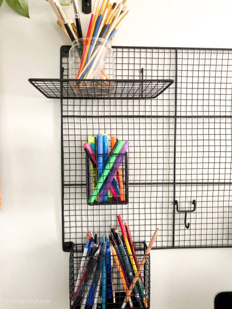 Have your supplies handy to where you are working. I love this wire mesh wall panel from the Container store.