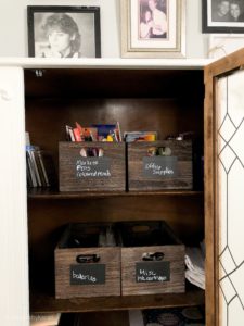 Use closed cabinets and bins or baskets to organize your office supplies.