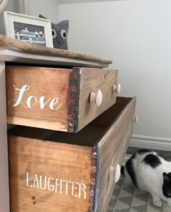 Stencilled drawers for a whimsy look.