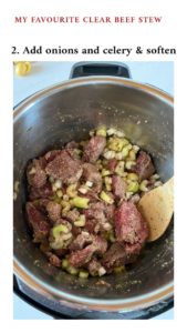 Add onions and celery and seasoning and continue to brown the beef.