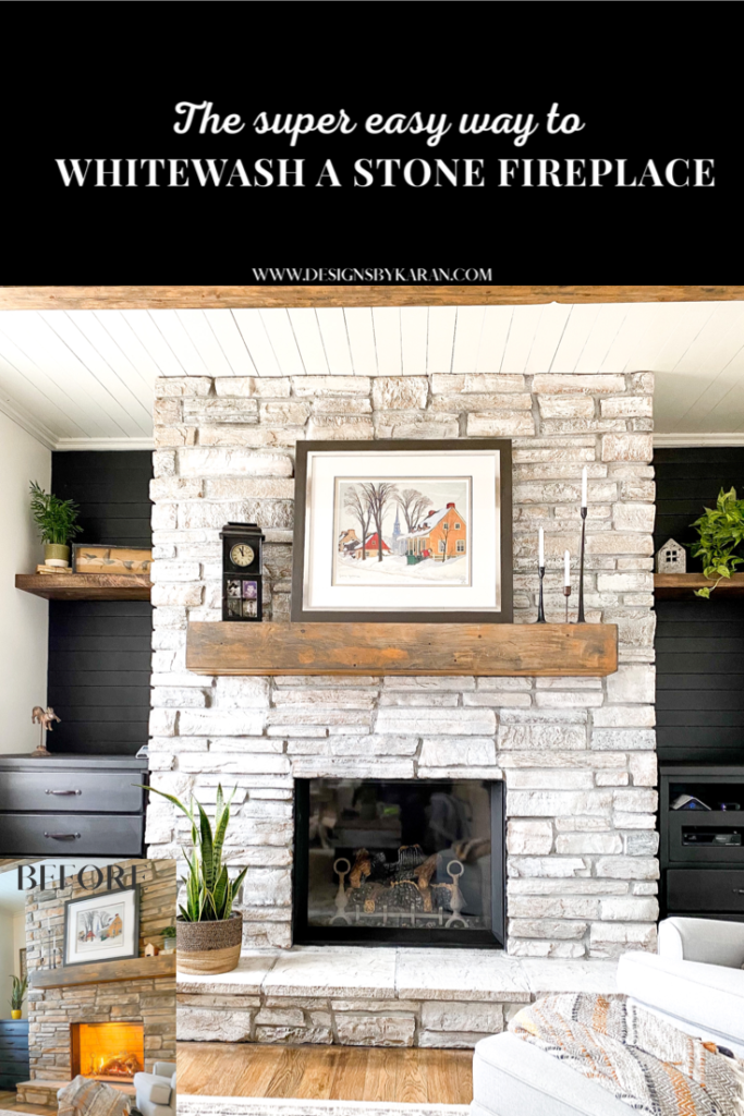 How To Whitewash A Stone Fireplace Super Easy Project Designs By Karan   Nefore And After How To Whitewash A Fireplace 1 683x1024 